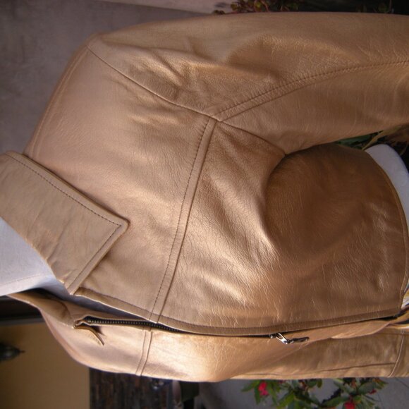 CACHE Gold Leather Cropped Sexy Little Zippered Moto Jacket - S - Picture 7 of 9